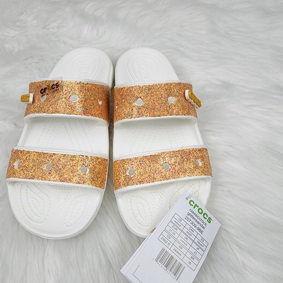 NWT Classic Crocs Size 7 Orange Sorbet Glitter Sandals - Picture 3 of 4
